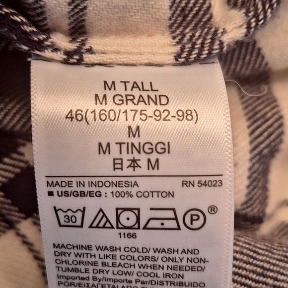 Gap Shirt Cotton Flannel Plaid Navy Blue Oversized Button Up Women Medium TALL - Picture 5 of 14